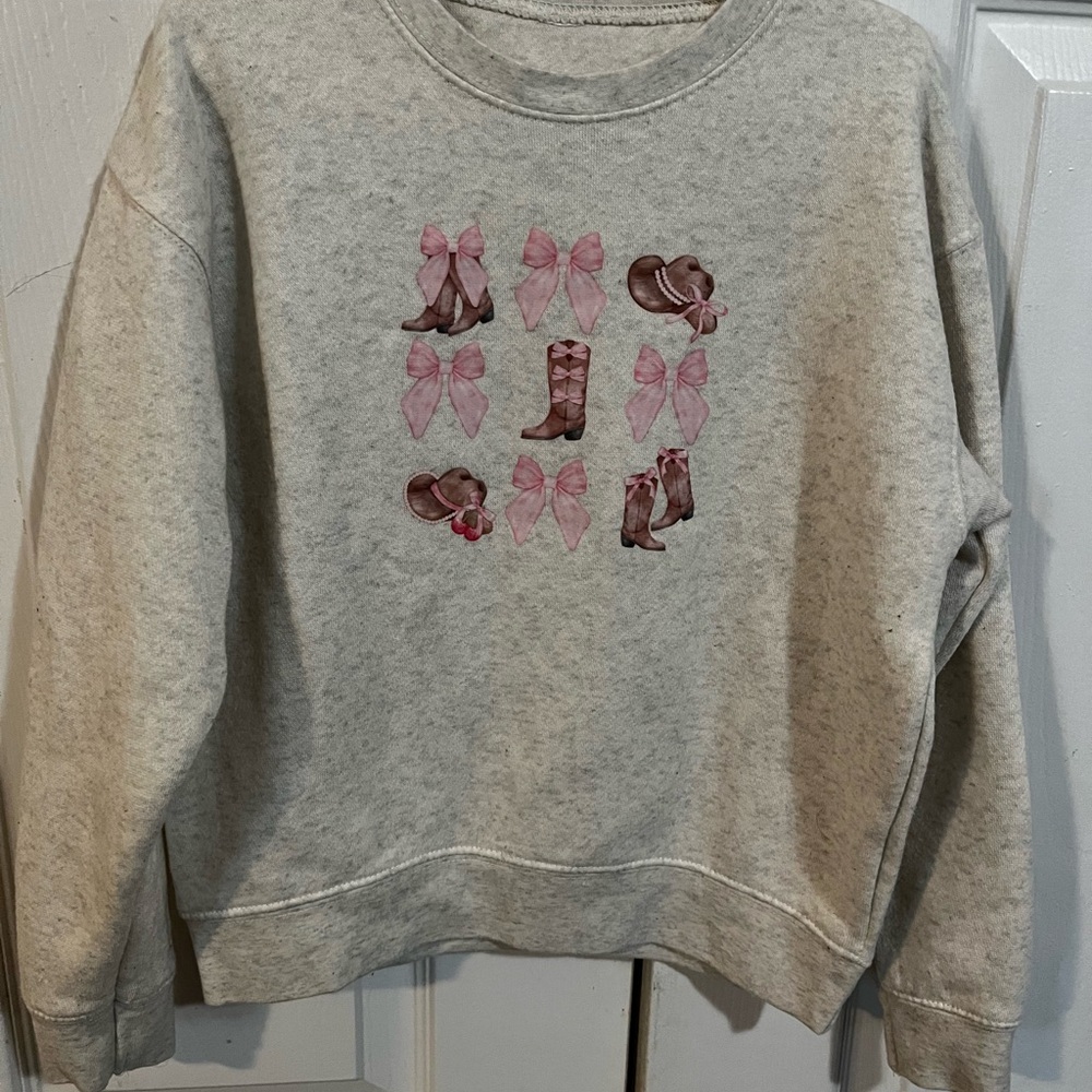 Kids' Gray Sweatshirt with Pink Bow Accents